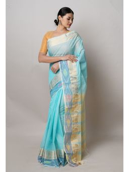 Unnati Silks - Blue Pure Handloom Narayanpet Cotton Saree with Unstitched Blouse