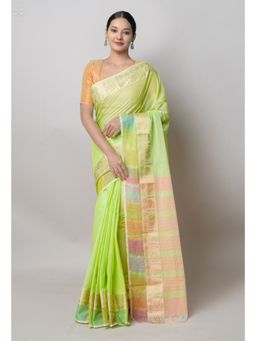 Unnati Silks - Green Pure Handloom Narayanpet Cotton Saree with Unstitched Blouse