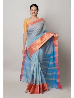 Unnati Silks - Pale Blue Pure Handloom Narayanpet Cotton Saree with Unstitched Blouse