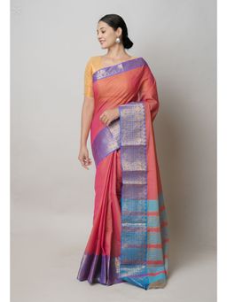 Unnati Silks - Peach Pink Pure Handloom Narayanpet Cotton Saree with Unstitched Blouse