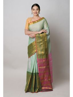 Unnati Silks - Light Green Pure Handloom Narayanpet Cotton Saree with Unstitched Blouse