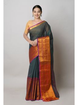 Unnati Silks - Dark Green Pure Handloom Narayanpet Cotton Saree with Unstitched Blouse