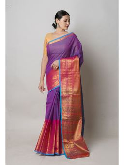 Unnati Silks - Violet Pure Handloom Narayanpet Cotton Saree with Unstitched Blouse
