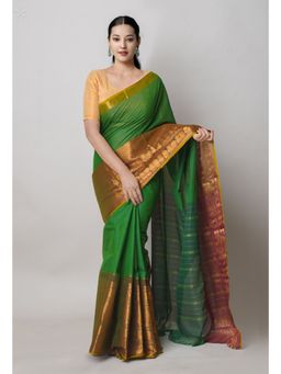 Unnati Silks - Green Pure Handloom Narayanpet Cotton Saree with Unstitched Blouse