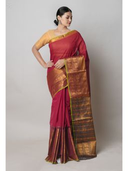 Unnati Silks - Maroon Pure Handloom Narayanpet Cotton Saree with Unstitched Blouse