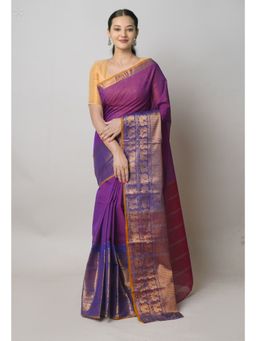 Unnati Silks - Purple Pure Handloom Narayanpet Cotton Saree with Unstitched Blouse