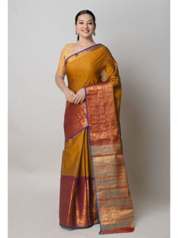 Unnati Silks - Mustard Brown Pure Handloom Narayanpet Cotton Saree with Unstitched Blouse