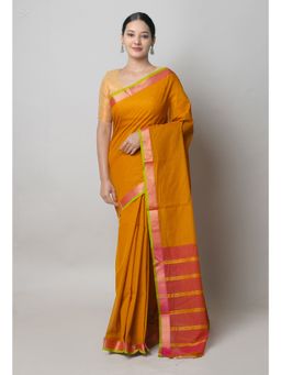 Unnati Silks - Mustard Yellow Pure Mangalgiri Cotton Saree with Unstitched Blouse
