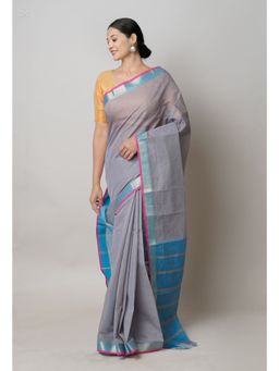 Unnati Silks - Grey Pure Mangalgiri Cotton Saree with Unstitched Blouse