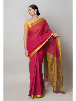 Unnati Silks - Maroon Pure Mangalgiri Cotton Saree with Unstitched Blouse