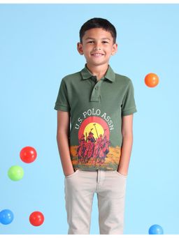 U.S. POLO ASSN. - Graphic Green Half Sleeves Collar Neck Polo T-Shirt