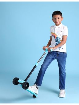 U.S. POLO ASSN. - Graphic White Half Sleeves Collar Neck Polo T-Shirt