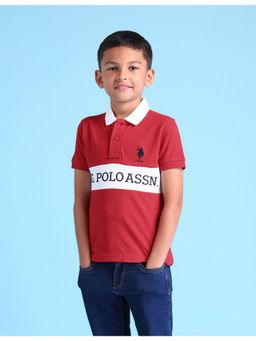 U.S. POLO ASSN. - Graphic Red Half Sleeves Collar Neck Polo T-Shirt