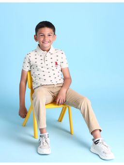 U.S. POLO ASSN. - Geometric White Half Sleeves Collar Neck Polo T-Shirt