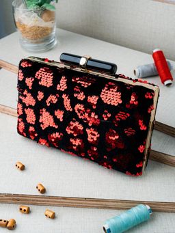 NR by Nidhi Rathi - Red and Black Embellished Sequined Box Clutch