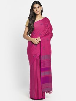 Fabindia - Pink Cotton Jamdani Saree without Blouse