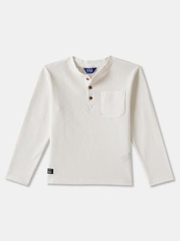 R&B - Off White Textured Regular T-Shirt