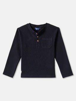 R&B - Navy Blue Textured Regular T-Shirt