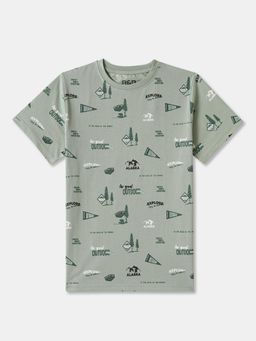 R&B - Green Printed Regular T-Shirt