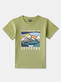 R&B - Green Printed Regular T-Shirt