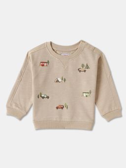 R&B - Beige Embroidered Relaxed Sweatshirt