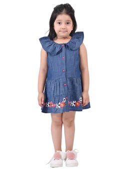 Cloth Bites - Blue Floral Regular Denim Dress