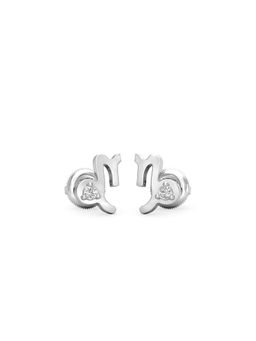 Candere by Kalyan Jewellers - 14K White Gold and Diamond Capricorn Earring for Women