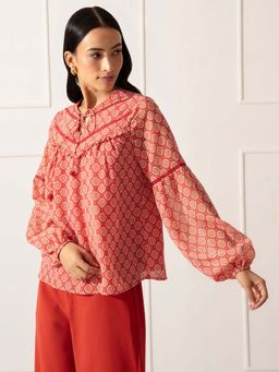 Twenty Dresses by Nykaa Fashion - Red Printed Round Neck Top