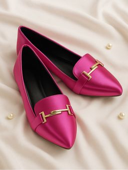 YASSIO - Women Satin Pink Ballerina With Golden Buckle