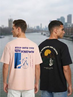 Nobero - Men Oversized Graphic Printed T-Shirt (Pack of 2)