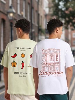 Nobero - Men Oversized Graphic Printed T-Shirt (Pack of 2)