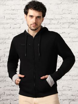 Nobero - Men's Travel Cotton Multiple Pockets Zipper Black Hoodie