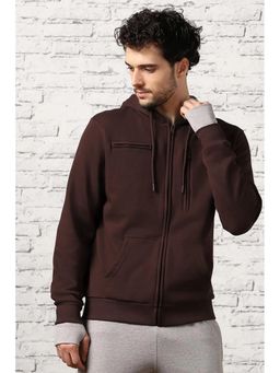 Nobero - Men's Travel Cotton Multiple Pockets Zipper Maroon Hoodie