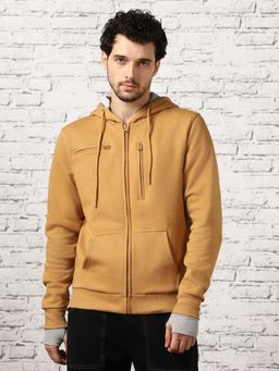 Nobero - Men's Travel Cotton Multiple Pockets Zipper Beige Hoodie