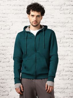 Nobero - Men's Travel Cotton Multiple Pockets Zipper Teal Hoodie