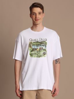 Bene Kleed - Men White Oversize Graphic Printed T-Shirt