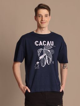 Bene Kleed - Men Navy Blue Oversize Graphic Printed T-Shirt