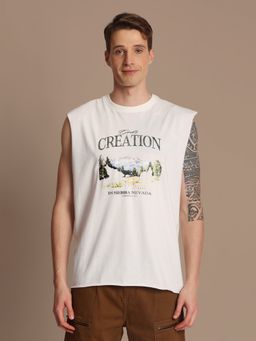 Bene Kleed - Men Light Beige Oversize Graphic Printed T-Shirt