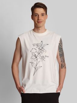 Bene Kleed - Men Beige Oversize Floral Printed T-Shirt