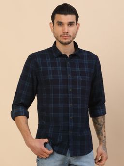 Cantabil - Breathable and Soft with Color Fastness Regular Fit Checks Blue Shirt