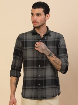 Cantabil - Breathable and Soft with Color Fastness Regular Fit Checks Black Shirt