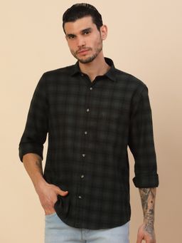 Cantabil - Breathable and Soft with Color Fastness Regular Fit Checks Green Shirt