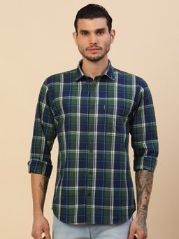 Cantabil - Breathable and Soft with Color Fastness Regular Fit Checks Green Shirt