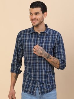 Cantabil - Breathable and Soft with Color Fastness Regular Fit Checks Blue Shirt