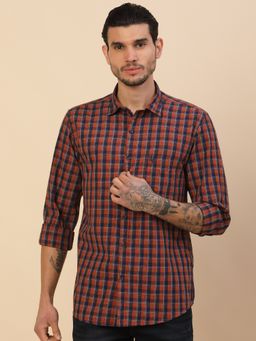 Cantabil - Breathable and Soft with Color Fastness Regular Fit Checks Rust Shirt