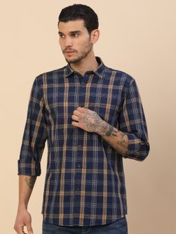 Cantabil - Breathable and Soft with Color Fastness Regular Fit Checks Mustard Shirt