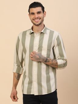 Cantabil - Breathable and Soft with Color Fastness Regular Fit Stripes Shirt