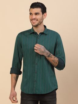 Cantabil - Breathable and Soft with Color Fastness Regular Fit Stripes Shirt