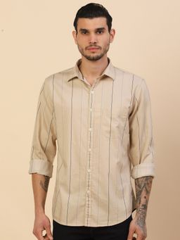Cantabil - Breathable and Soft with Color Fastness Regular Fit Stripes Shirt