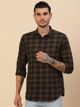 Cantabil - Breathable and Soft with Color Fastness Regular Fit Checks Brown Shirt